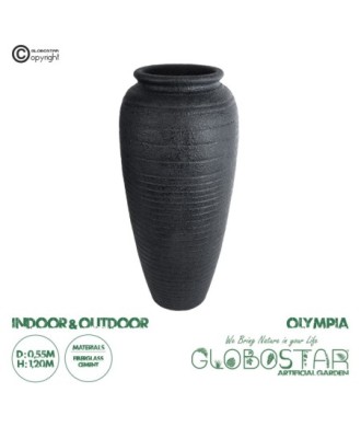 GloboStar® Artificial Garden OLYMPIA 20717 Επιδαπέδιο Πολυεστερικό Τσιμεντένιο Κασπώ Γλάστρα - Flower Pot Μαύρο Φ55 x Υ120cm